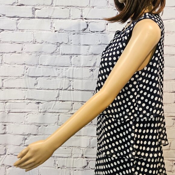 ROZ & ALI, Sleeveless navy blue polka dot ruffle tiered dress - Picture 9 of 11